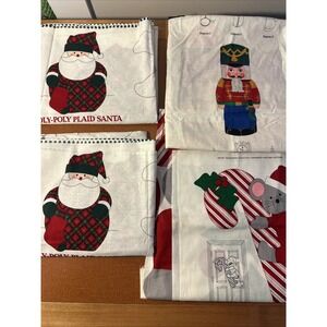 Vtg Cranston VIP Christmas Craft Panels: Roly Poly Santa, Mouse, Nutcracker